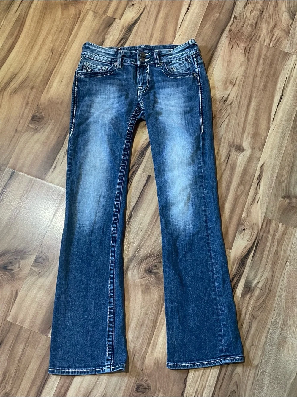 Vigoss Dallas Bootcut Denim Embroidered Flap Pocket Jeans Sz 28